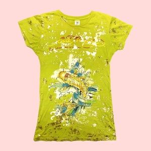 Ed Hardy Y2K Green Long Graphic Tee with Koi Fish